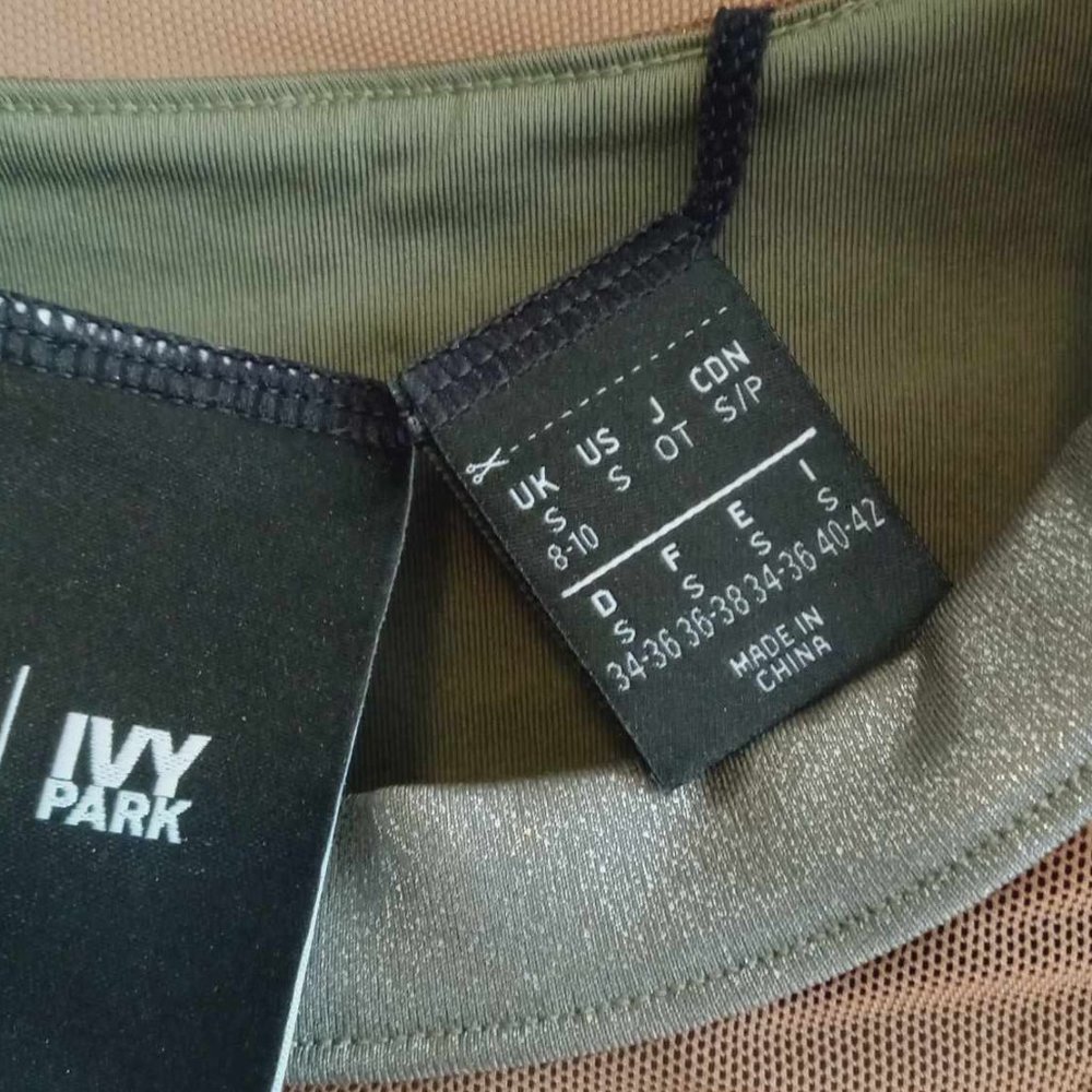 Adidas Ivy Park  | Metallic Olive Green Swim Top with Cut Out & Open Mes… - Picture 9 of 14